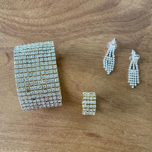 Crystal/Gold Bracelet, Ring, Earring Set for Bikini/Figure competition